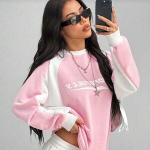 Pink and White Raglan Sweatshirt Top